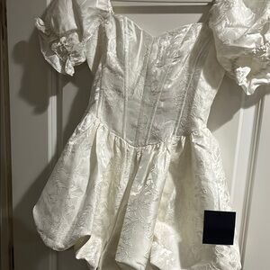 Elegant White Puff Sleeve drop waist romper